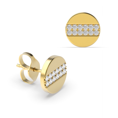 Pave Setting Round Yellow Gold 2 line of cluster round disc Diamond Earrings