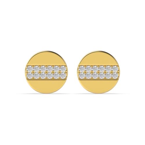 Pave Setting Round Yellow Gold 2 line of cluster round disc Diamond Earrings