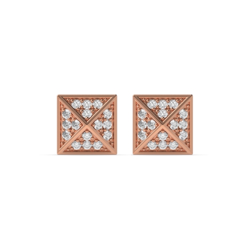 Pave Setting Round Rose Gold Pyramid shaped Diamond Earrings