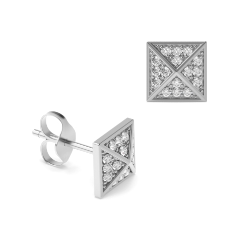 Pave Setting Round Pyramid shaped Diamond Earrings