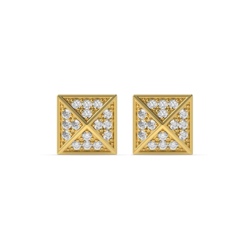 Pave Setting Round Yellow Gold Cluster Earrings