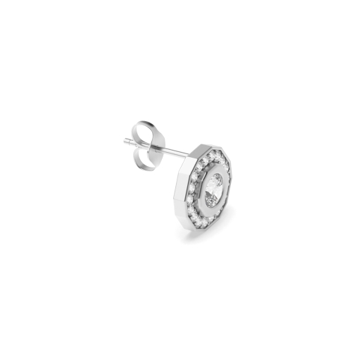Dodecagon Shape Circle of Diamonds Mens Stud Earrings (7.00mm)