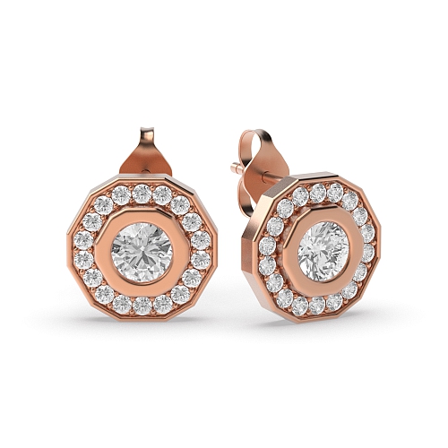 Pave Setting Round Rose Gold Dodecagon of Diamond Earrings