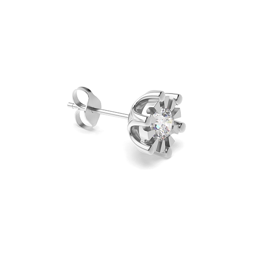 Flush Setting Round Illusion set Single Diamond Earring
