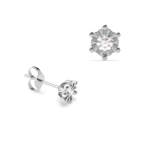 Flush Setting Round Illusion set Naturally Mined Diamond Earrings