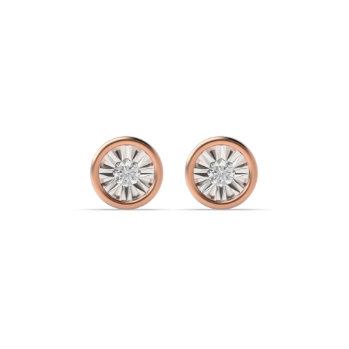 Flush Setting Round Rose Gold Illusion rubover Stud Diamond Earrings