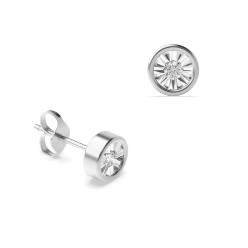 Flush Setting Round Illusion rubover Diamond Earrings
