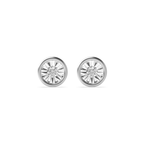 Flush Setting Round Illusion rubover Diamond Earrings