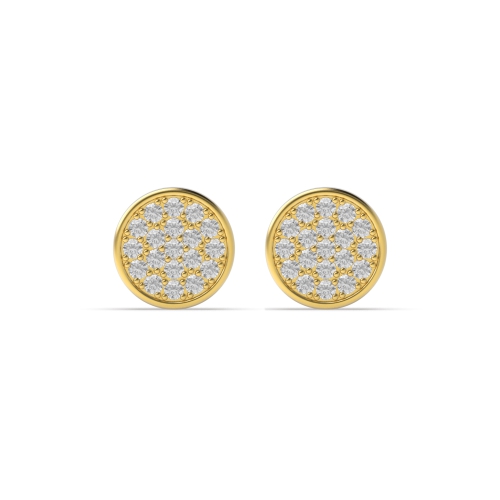 Pave Setting Round Yellow Gold Cluster Earrings