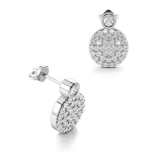 Pave Set Circle Disc Diamond Cluster Earrings in Gold & Platinum (10.40mm X 7.30mm)