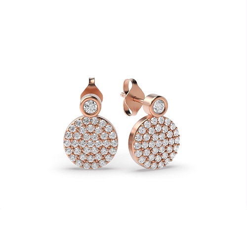 Pave Setting Round Rose Gold Circle disc Diamond Earrings