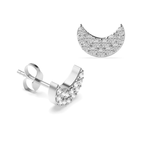 Pave Setting Round Half moon Naturally Mined Diamond Earrings
