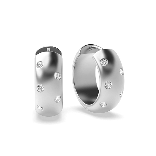 Flush Setting Round Wide Hoop Diamond Earrings