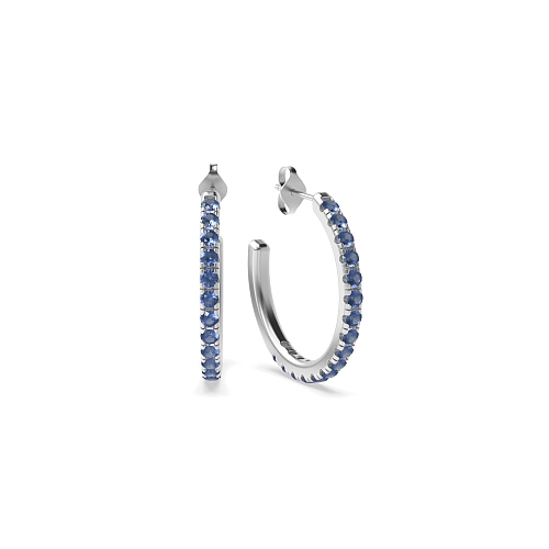 4 Prong Round Delicate open end Blue Sapphire Diamond Earrings