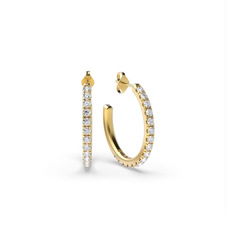 4 Prong Round Yellow Gold Delicate open end Hoop Diamond Earrings