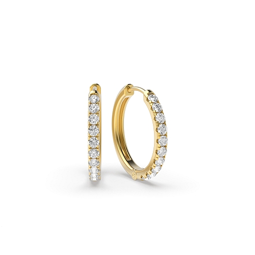 4 Prong Round Yellow Gold Delicate clip on Hoop Diamond Earrings