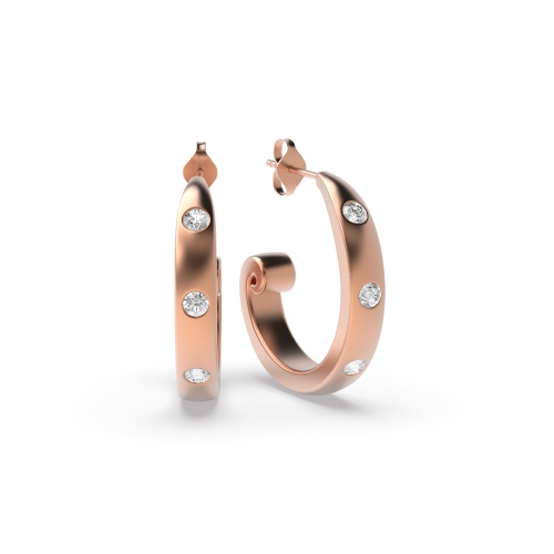 Flush Set Diamond in Plain Gold Diamond hoop Earrings (11.30mm X 11.30mm)
