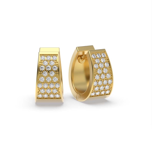 Pave Setting Round Yellow Gold Cluster Diamond Earrings