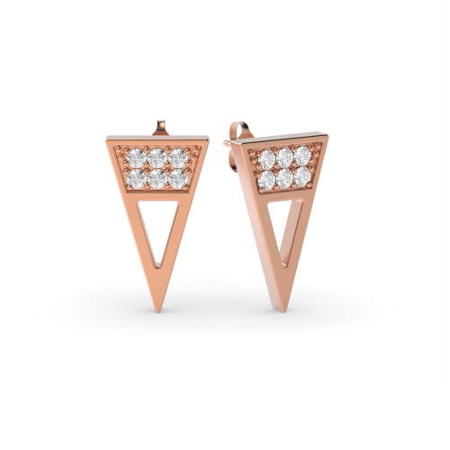 Pave Setting Round Rose Gold Inverted triangle Diamond Earrings