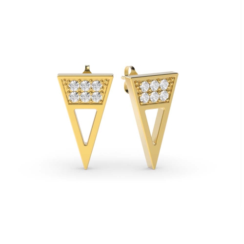 Pave Setting Round Yellow Gold Inverted triangle Diamond Earrings
