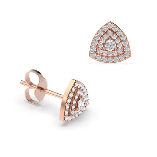Pave Setting Round Rose Gold Trillion Diamond Earrings