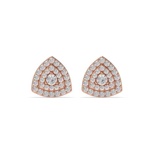 Pave Setting Round Rose Gold Trillion Diamond Earrings