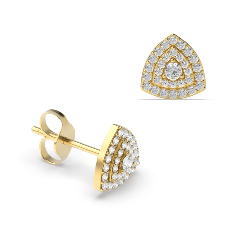 Pave Setting Round Yellow Gold Cluster Earrings