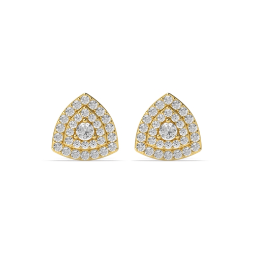 Pave Setting Round Yellow Gold Cluster Earrings