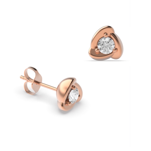 3 Prong Round Rose Gold Trinity shaped swirl Diamond Earrings