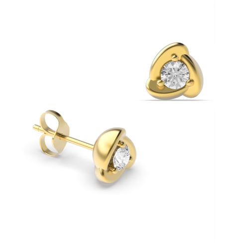 3 Prong Round Yellow Gold Trinity shaped swirl Diamond Earrings