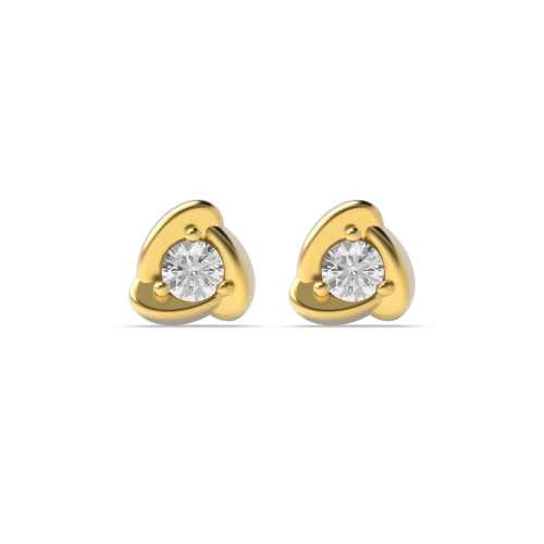 3 Prong Round Yellow Gold Trinity shaped swirl Diamond Earrings