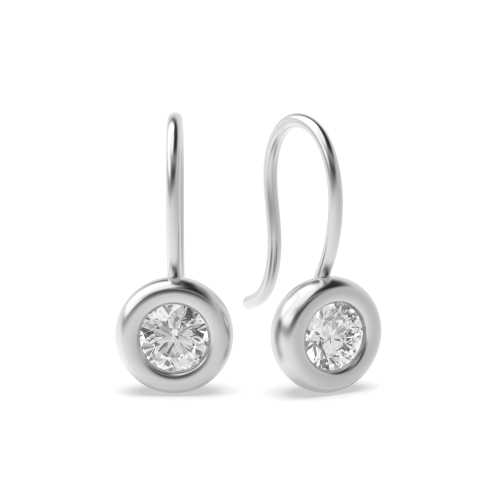 Bezel Setting Diamond Hook Drop Stud Earrings (19.00mm X 12.50mm)