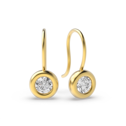 Bezel Setting Round Yellow Gold Dualluster Diamond Earrings