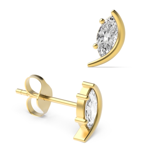 4 Prong Marquise Yellow Gold Stud Diamond Earrings