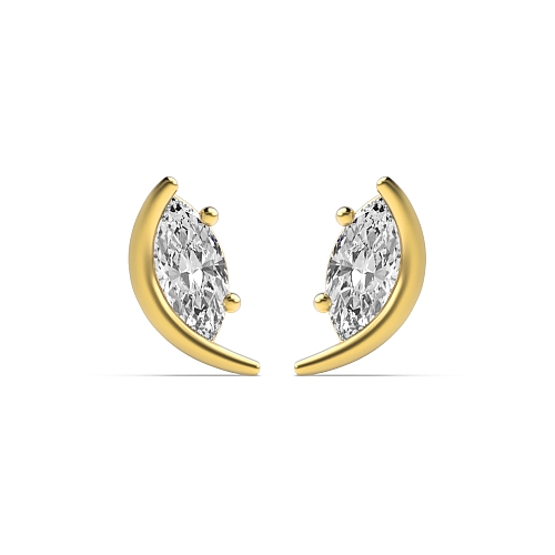 4 Prong Marquise Yellow Gold Moon Diamond Earrings