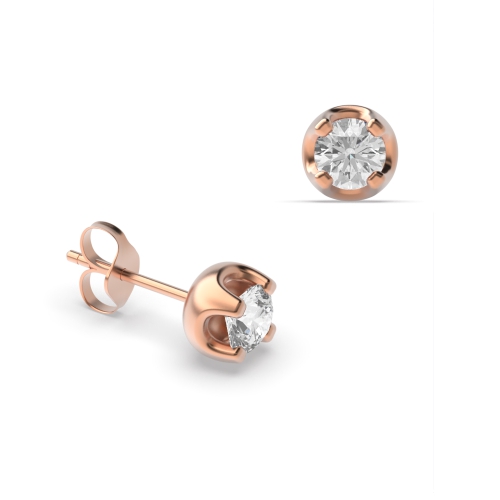4 Prong Round Rose Gold Chunky Stud Diamond Earrings