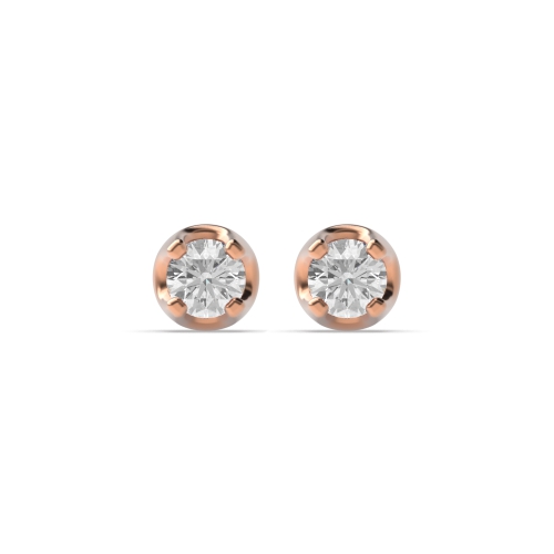 4 Prong Round Rose Gold Chunky Stud Diamond Earrings