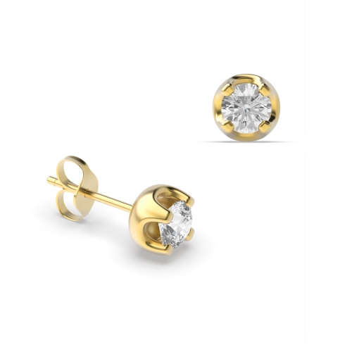4 Prong Round Yellow Gold Chunky Stud Diamond Earrings