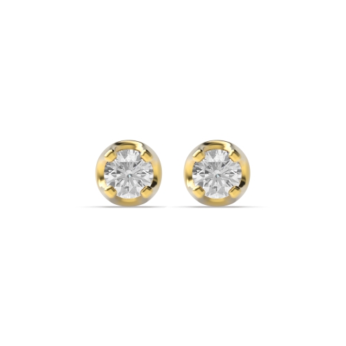 4 Prong Round Yellow Gold Chunky Stud Diamond Earrings