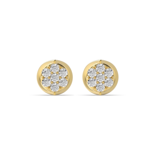 Pave Setting Round Yellow Gold Unique cluster Diamond Earrings