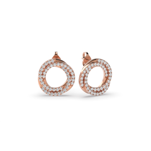 Pave Setting Round Rose Gold Twisting Diamond Earrings