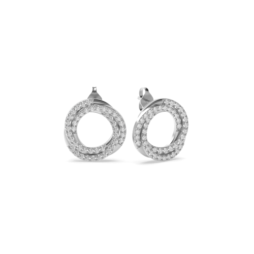 Pave Setting Round Silver Twisting Designer Diamond Earrings