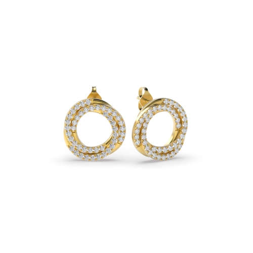 Pave Setting Round Yellow Gold Twisting Diamond Earrings