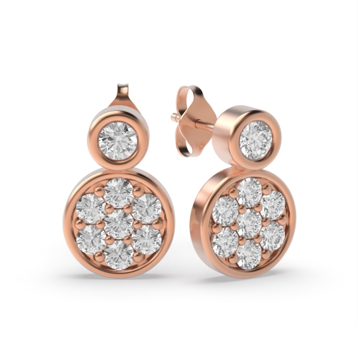Pave Setting Round Rose Gold Stylish Diamond Earrings