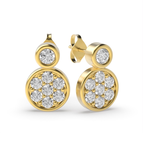 Pave Setting Round Yellow Gold Stylish Diamond Earrings