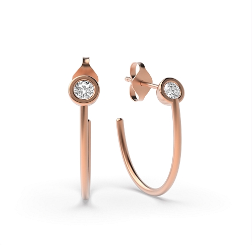 Bezel Setting Round Rose Gold Huggies Hoop Diamond Earrings