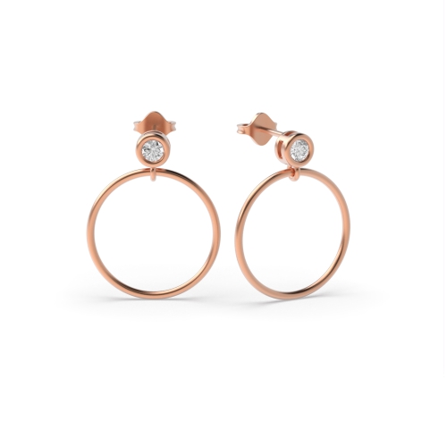 Bezel Setting Round Rose Gold Thin Diamond Earrings