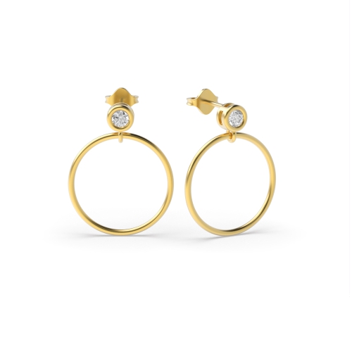 Bezel Setting Round Yellow Gold Thin Diamond Earrings