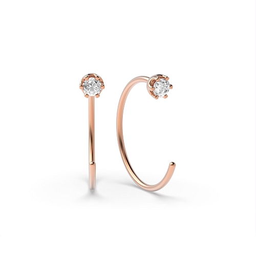 6 Prong Round Rose Gold Huggies Hoop Diamond Earrings