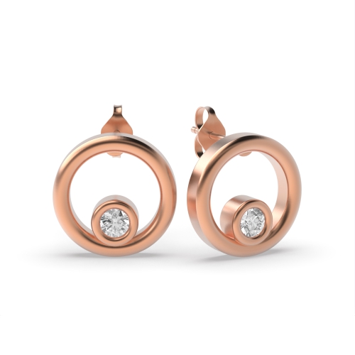 Bezel Setting Round Rose Gold Dainty Diamond Earrings